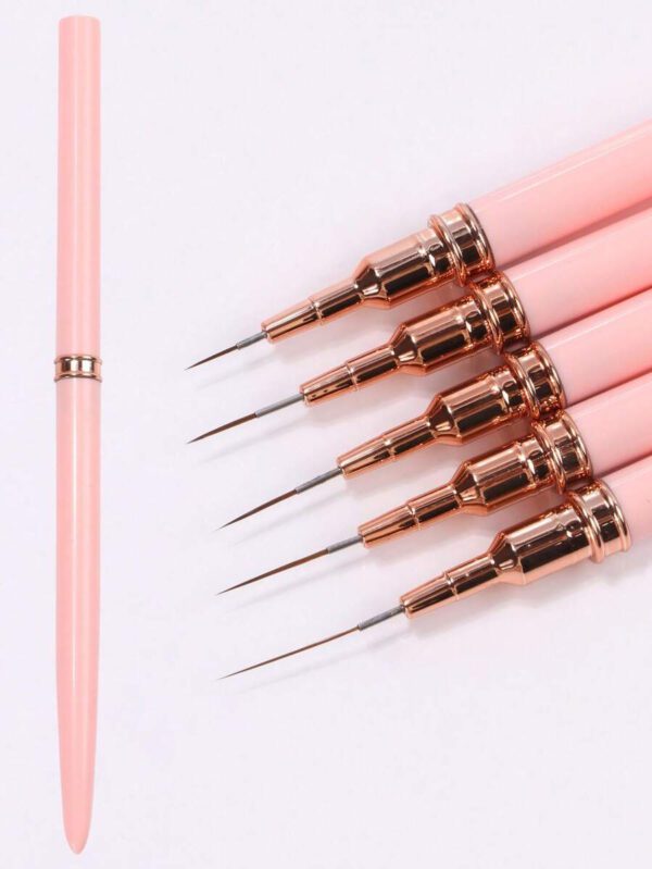 Set de pinceaux professionnels pour la peinture de détails sur les ongles, 5 petits pinceaux pour la conception et la technique de vernis à ongles, avec des lignes fines, des rayures, des pointes aux dimensions 7/9/11/ 15/20 mm, crayon à ongles de longueur de corps fine – Image 2