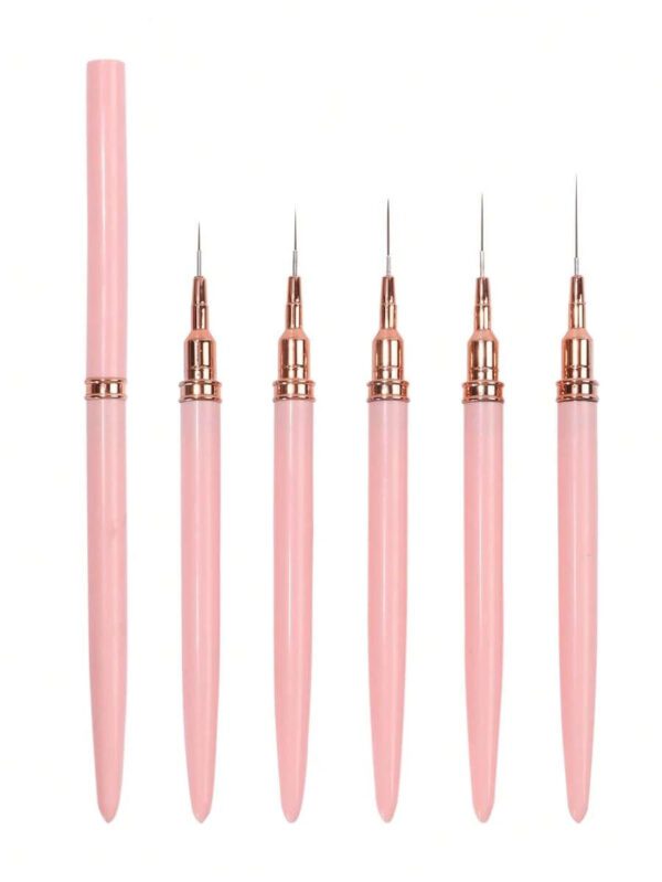 Set de pinceaux professionnels pour la peinture de détails sur les ongles, 5 petits pinceaux pour la conception et la technique de vernis à ongles, avec des lignes fines, des rayures, des pointes aux dimensions 7/9/11/ 15/20 mm, crayon à ongles de longueur de corps fine – Image 3