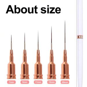 Set de pinceaux professionnels pour la peinture de détails sur les ongles, 5 petits pinceaux pour la conception et la technique de vernis à ongles, avec des lignes fines, des rayures, des pointes aux dimensions 7/9/11/ 15/20 mm, crayon à ongles de longueur de corps fine