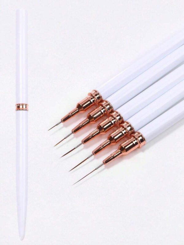 Set de pinceaux professionnels pour la peinture de détails sur les ongles, 5 petits pinceaux pour la conception et la technique de vernis à ongles, avec des lignes fines, des rayures, des pointes aux dimensions 7/9/11/ 15/20 mm, crayon à ongles de longueur de corps fine – Image 15