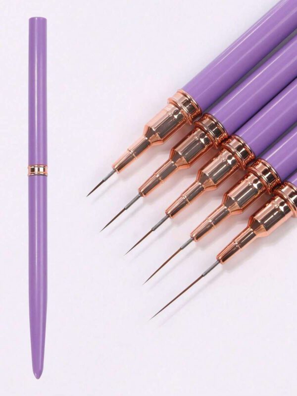 Set de pinceaux professionnels pour la peinture de détails sur les ongles, 5 petits pinceaux pour la conception et la technique de vernis à ongles, avec des lignes fines, des rayures, des pointes aux dimensions 7/9/11/ 15/20 mm, crayon à ongles de longueur de corps fine – Image 29
