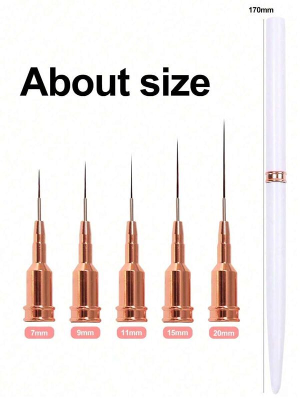 Set de pinceaux professionnels pour la peinture de détails sur les ongles, 5 petits pinceaux pour la conception et la technique de vernis à ongles, avec des lignes fines, des rayures, des pointes aux dimensions 7/9/11/ 15/20 mm, crayon à ongles de longueur de corps fine – Image 42