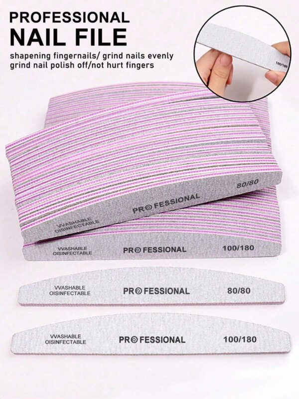 15 pièces/25 pièces/50 pièces Limes à ongles professionnelles en demi-lune avec des bandes de limes à ongles de grains 80/80, 100/180 – Image 2