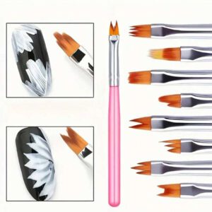 8 pièces Kit de pinceaux à pétales pour art des ongles, pinceaux à gel 3D, pinceau professionnel en acrylique pour dessin et peinture dégradé. Accessoires de manucure DIY professionnels