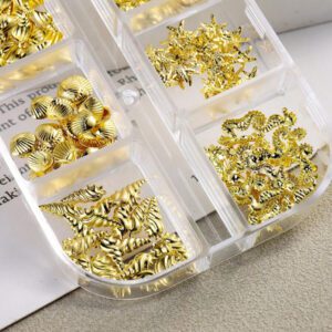 6 grilles Accessoires de clous en métal avec coquillages dorés, étoiles de mer, rivets, boules en acier et faux perles. Décorations d'art pour ongles 3D avec coquillages et étoiles d'été. Éléments de manucure DIY, pierres précieuses pour ongles et fournitures pour ongles