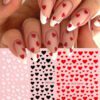 3 pièces Autocollants d'art pour ongles en 3D mignons en rouge blanc et noir en forme de cœur, conception de cœurs doux, décalcomanies adhésives, charms en foil pour la Saint-Valentin, décorations de manucure