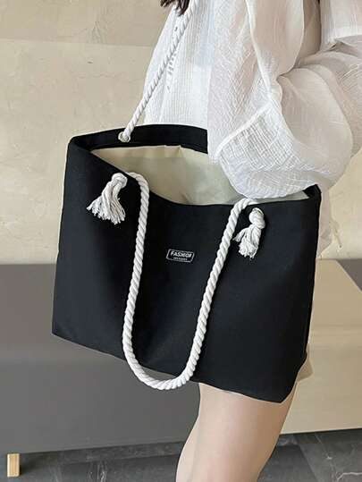 Sac fourre-tout pour femme en nylon de couleur unie, sac à épaule avec grande capacité, design mode minimaliste, polyvalent pour les fêtes et les tenues de ville décontractées