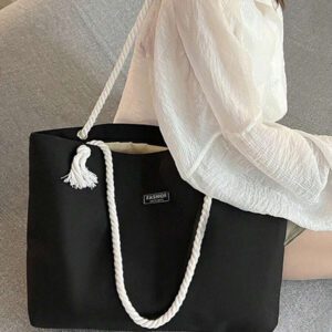 Sac fourre-tout pour femme en nylon de couleur unie, sac à épaule avec grande capacité, design mode minimaliste, polyvalent pour les fêtes et les tenues de ville décontractées