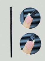 1 pièce Pinceau à ongles en forme de demi-lune avec tête inclinée, manche noir, pour peinture en gel UV et acrylique, outils de manucure DIY – Image 7