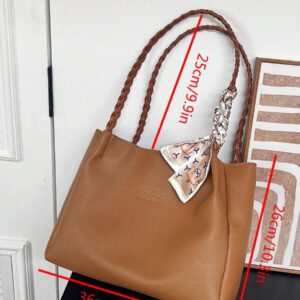 Sac à main polyvalent de couleur unie pour femmes, grand sac à bandoulière en PU Malist avec décoration d'écharpe de soie, sacs fourre-tout légers et de grande capacité pour le travail de bureau quotidien, sac fourre-tout carré mode et imperméable, cadeau de vacances pour maman, sac d'école, grande capacité, portable, décontracté chic, convient aux adolescentes, aux étudiantes, aux employés de bureau, parfait pour la rentrée scolaire, le collège, le lycée, le travail, les affaires, les trajets