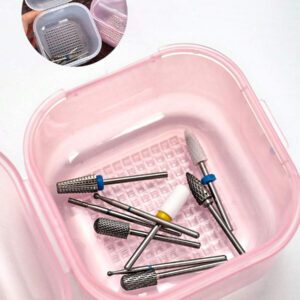 Boîte de désinfection pour foret à ongles carrée avec couche de filtre, plateau de trempage et de désinfection pour outils de manucure, récipient de nettoyage de manucure professionnel pour salon de beauté