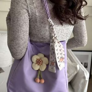 Sac bandoulière tissé à la mode, couleur unie, joliment décoré de fleurs, avec foulards. Idéal pour le shopping, les portefeuilles, les courses, les jeunes femmes, les étudiantes, les nouveaux arrivants et les cols blancs. Idéal pour le bureau, l'université, le travail, les affaires, les déplacements domicile-travail, les activités de plein air, les voyages et les sorties.