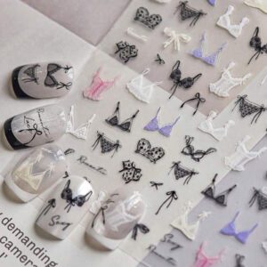 1 pièce Autocollants d'ongles fins et robustes, autocollants d'ongles de style ballet, autocollants d'ongles en dentelle noire et blanche haut de gamme, cadeaux parfaits pour les ongles des filles