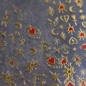 1 feuille Autocollants d'art pour ongles 3D dorés en forme de cœur, 1 pièce Décalcomanies de glissières d'étoiles holographiques Y2K soleil pour manucure Décoration pour décorations d'art pour les ongles de la Saint-Valentin