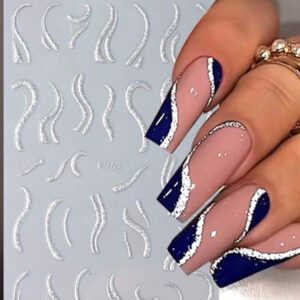 3 Pièces Or Rose Ligne Française Autocollants Nail Art Relief Strass Rayures Vague Y2k Courbe De Relief Métallique Design Japonais Décalcomanies Nail Art Manucure Décor