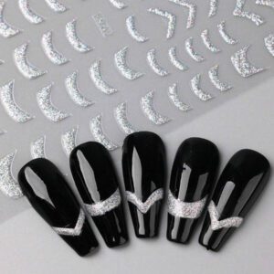 3 Pièces Or Rose Ligne Française Autocollants Nail Art Relief Strass Rayures Vague Y2k Courbe De Relief Métallique Design Japonais Décalcomanies Nail Art Manucure Décor