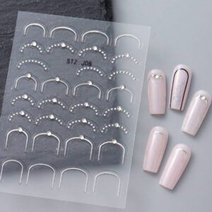 3 Pièces Or Rose Ligne Française Autocollants Nail Art Relief Strass Rayures Vague Y2k Courbe De Relief Métallique Design Japonais Décalcomanies Nail Art Manucure Décor