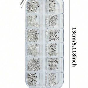 1 boîte de rivets en forme d'étoile, de lune, de cœur et de triangle pour la décoration des ongles des doigts et des orteils. Bijoux de clou d'art 3D en métal doré de style punk. 6 grilles de paillettes et breloques pour ongles pour DIY. Fournitures pour ongles.