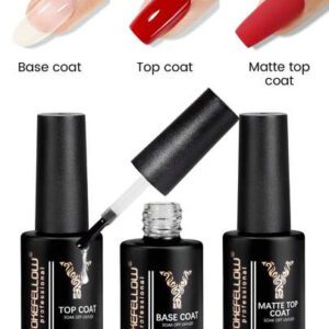 YOKEFELLOW 10 ml YOKEFELLOW Vernis à ongles gel, base et top coat mat sans essuyage, finition brillante et haute brillance longue durée, fournitures de salon de manucure à tremper sous UV LED, produits essentiels de manucure et de nail art pour salons et utilisation à domicile pour femmes et filles