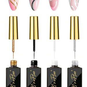 2 pièces/4 pièces Vernis à ongles gel de peinture linéaire métallique super brillante 12 ml, paillettes argent or blanc noir. Gel semi-permanent de manucure de vernis à ongles UV