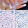 Lot de 2 autocollants pour ongles colorés, motif papillon, fleurs et feuilles, bleu et violet. Collez-les sur vos ongles, appliquez une couche de vernis transparent ou de top coat sur la surface, et vos ongles seront plus beaux et les autocollants dureront plus longtemps.