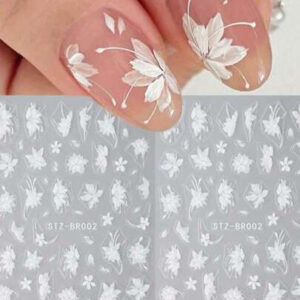 2 pièces Autocollants d'ongles 3D magnolia blanc élégant - Décalcomanies à fleurs à cinq pétales auto-adhésives, convient pour le nail art de mariage et de fête DIY, effet pailleté, usage unique