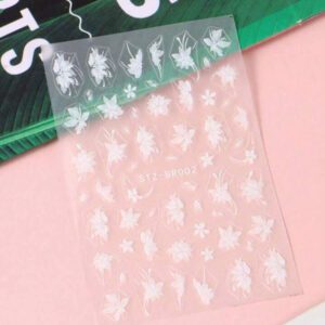 2 pièces Autocollants d'ongles 3D magnolia blanc élégant - Décalcomanies à fleurs à cinq pétales auto-adhésives, convient pour le nail art de mariage et de fête DIY, effet pailleté, usage unique
