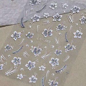 2 pièces Autocollants d'ongles 3D magnolia blanc élégant - Décalcomanies à fleurs à cinq pétales auto-adhésives, convient pour le nail art de mariage et de fête DIY, effet pailleté, usage unique