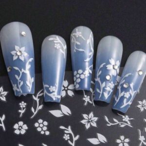 2 pièces Autocollants d'ongles 3D magnolia blanc élégant - Décalcomanies à fleurs à cinq pétales auto-adhésives, convient pour le nail art de mariage et de fête DIY, effet pailleté, usage unique