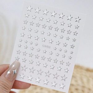 6 pièces Autocollants d'ongle en métal argent Y2K 3D Autocollants d'art d'ongle à étoile métalliques Décalcomanies Autocollants d'art d'ongle en forme de chaîne métallique Verrou de cœur Collier d'ailes d'ange Décalcomanies d'ongle à adhésif automatique Autocollants d'art d'ongle DIY