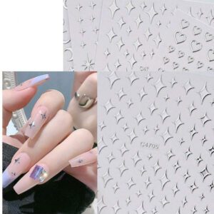 6 pièces Autocollants d'ongle en métal argent Y2K 3D Autocollants d'art d'ongle à étoile métalliques Décalcomanies Autocollants d'art d'ongle en forme de chaîne métallique Verrou de cœur Collier d'ailes d'ange Décalcomanies d'ongle à adhésif automatique Autocollants d'art d'ongle DIY
