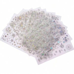 6 pièces Autocollants d'ongle en métal argent Y2K 3D Autocollants d'art d'ongle à étoile métalliques Décalcomanies Autocollants d'art d'ongle en forme de chaîne métallique Verrou de cœur Collier d'ailes d'ange Décalcomanies d'ongle à adhésif automatique Autocollants d'art d'ongle DIY
