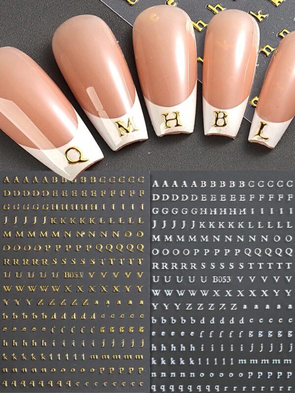 Ensemble de 3 pièces Autocollants d'ongle Y2K Style Noir Rose Blanc 3D Lettre simple Motif de dorure Autocollants d'art d'ongle pour une décoration d'art d'ongle de DIY – Image 2