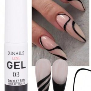 5ml Gel De Liner Noir Pour L'art Des Ongles, Vernis À Gel-peinture Pour Ongles Français En Ligne En Spirale Avec Un Pinceau Fin Intégré Pour Bouteille De Trempe De Dessin D'art De L'ongle