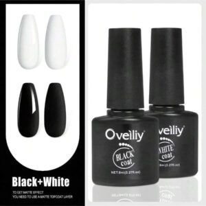 Vernis À Ongles En Gel Uv Couleur Noire Et Blanche / Vernis À Ongles Style Manucure Française Couleur Noire Et Blanche / Vernis À Ongles Noir Et Blanc /set Noir Et Blanc 8ml * 2 / Couverture En Un Trait / Couleur Pleine