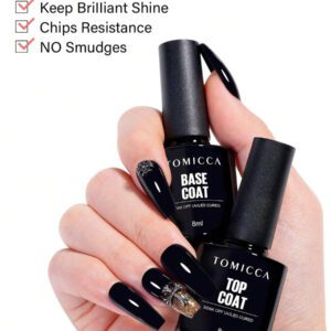 TOMICCA 7 pièces 8 ml Vernis à ongles gel blanc/noir/rouge/doré scintillant + base + top coat, set de vernis à ongles gel à effet longue durée, avec application brosse longue. Convient aux débutants pour une utilisation à la maison, aux salons de manucure professionnels ou comme cadeau. Kit de vernis à ongles gel à séchage UV/LED