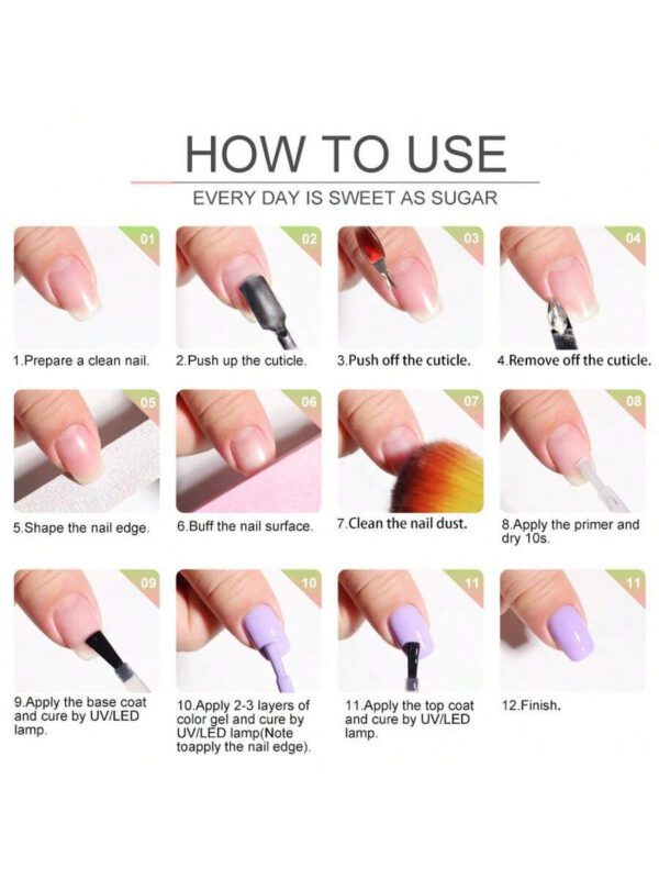 LIMEGIRL LIMEGIRL Ensemble de 9 vernis à ongles gel - 9 couleurs, kit de vernis à ongles gel rose, blanc, violet, noir à décollé. Kit de vernis à ongles cadeau pour femmes, vacances, kit de manucure maison DIY – Image 19