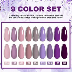 LIMEGIRL LIMEGIRL Ensemble de 9 vernis à ongles gel - 9 couleurs, kit de vernis à ongles gel rose, blanc, violet, noir à décollé. Kit de vernis à ongles cadeau pour femmes, vacances, kit de manucure maison DIY