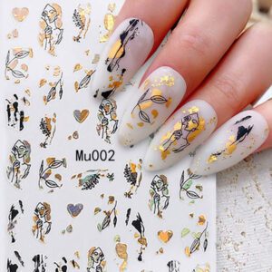 Autocollant d'art d'ongle, feuille double couleur, noir et or, ligne abstraite de plante inspirée par le portrait, design d'ongle de style Ins, astuces de manucure, décalcomanies d'ongle, cadeau d'ami, autocollants d'ongle DIY