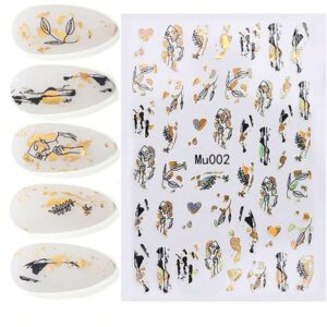 Autocollant d'art d'ongle, feuille double couleur, noir et or, ligne abstraite de plante inspirée par le portrait, design d'ongle de style Ins, astuces de manucure, décalcomanies d'ongle, cadeau d'ami, autocollants d'ongle DIY