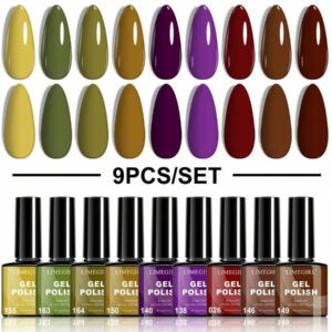 LIMEGIRL LIMEGIRL Ensemble de 9 vernis à ongles gel - 9 couleurs, kit de vernis à ongles gel rose, blanc, violet, noir à décollé. Kit de vernis à ongles cadeau pour femmes, vacances, kit de manucure maison DIY