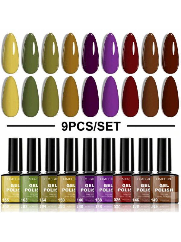 LIMEGIRL LIMEGIRL Ensemble de 9 vernis à ongles gel - 9 couleurs, kit de vernis à ongles gel rose, blanc, violet, noir à décollé. Kit de vernis à ongles cadeau pour femmes, vacances, kit de manucure maison DIY – Image 31