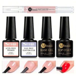 Ensemble de 5 vernis à ongles en gel, 7ml Set d'art d'ongle sans-acide, apprêt, produit déshydratant, base et couche de finition, aucune nécessité de lampe UV ou LED. Set de vernis à ongles mat, couche supérieure avec effet de polissage, dégraissant pour vernis à ongles en gel. Enveloppe pour vernis à ongle en gel avec lumière UV ou LED. Kit de manucure de vernis à ongle en gel pour les femmes, pour un usage domestique ou en salon de beauté, incluant des fournitures pour les ongles et de l'art DIY des ongles, un cadeau parfait