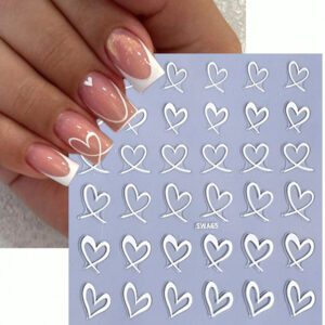 3D Autocollants d'ongles Fleurs en or blanc 2 pièces Cadre photo nœud métallique Lignes de graffiti asymétriques Motif de pétales floraux Design Printemps Été Style Y2K Décorations d'ongles autoadhésives Holographiques Décalcomanies Manucure de salon