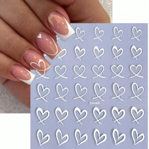 3D Autocollants d'ongles Fleurs en or blanc 2 pièces Cadre photo nœud métallique Lignes de graffiti asymétriques Motif de pétales floraux Design Printemps Été Style Y2K Décorations d'ongles autoadhésives Holographiques Décalcomanies Manucure de salon
