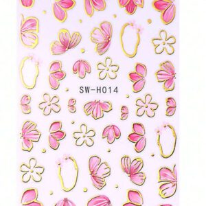 3D Autocollants d'ongles Fleurs en or blanc 2 pièces Cadre photo nœud métallique Lignes de graffiti asymétriques Motif de pétales floraux Design Printemps Été Style Y2K Décorations d'ongles autoadhésives Holographiques Décalcomanies Manucure de salon