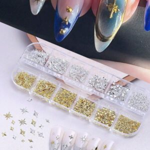12 grilles Mélange de styles Y2K Rivets pour ongles Étoiles dorées/argentées Petits charms pour ongles Astérismes Décorations d'ongles Accessoires Fournitures de manucure Styles japonais Pièces pour ongles Pierres précieuses pour ongles