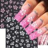 2 pièces Autocollants d'ongles 3D fleurs d'hibiscus, décoration d'été fleurs roses et blanches, décalcomanies d'ongles feuilles tropicales, feuilles de manucure