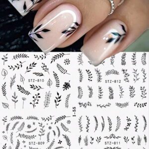 2 pièces Autocollants d'ongles 3D fleurs d'hibiscus, décoration d'été fleurs roses et blanches, décalcomanies d'ongles feuilles tropicales, feuilles de manucure