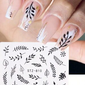 2 pièces Autocollants d'ongles 3D fleurs d'hibiscus, décoration d'été fleurs roses et blanches, décalcomanies d'ongles feuilles tropicales, feuilles de manucure